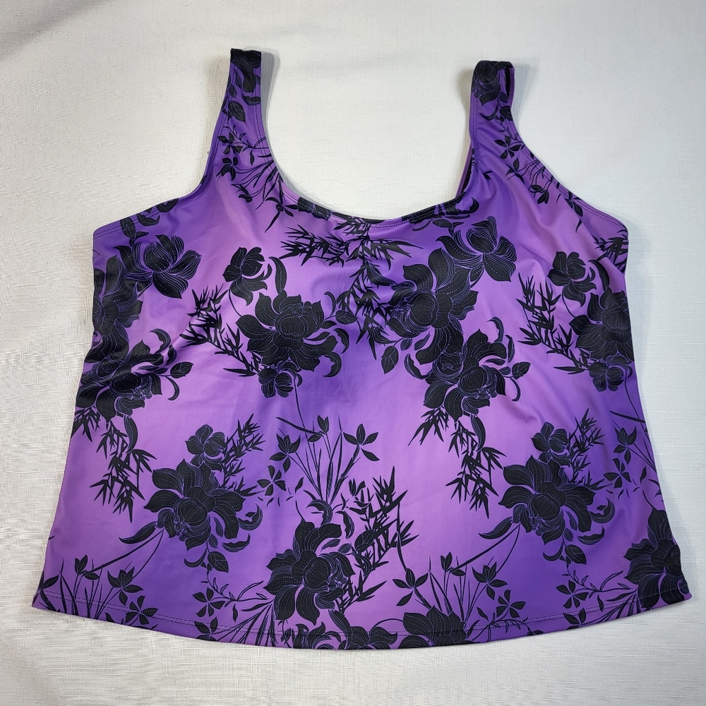 Swimsuits For All Aquabelle Tankini TOP Womens Size 20 Purple Black Floral NWT - Picture 14 of 14
